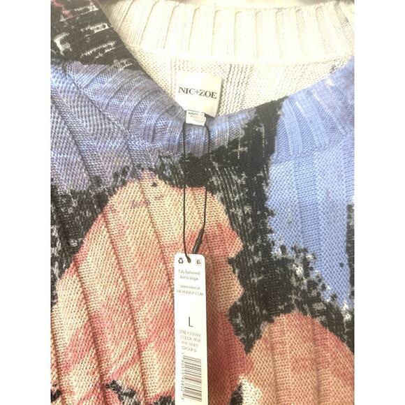 NIC+ZOE NWT Autumn Bloom Absract Floral Print Crew Neck Sweater Size Large - Picture 8 of 10